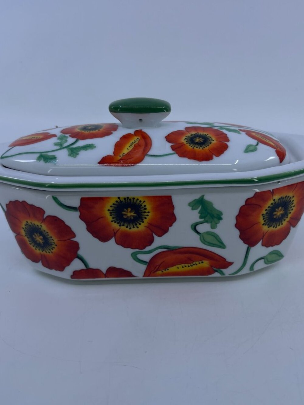 vintage porcelain butter boat  floral poppy design 3 pieces